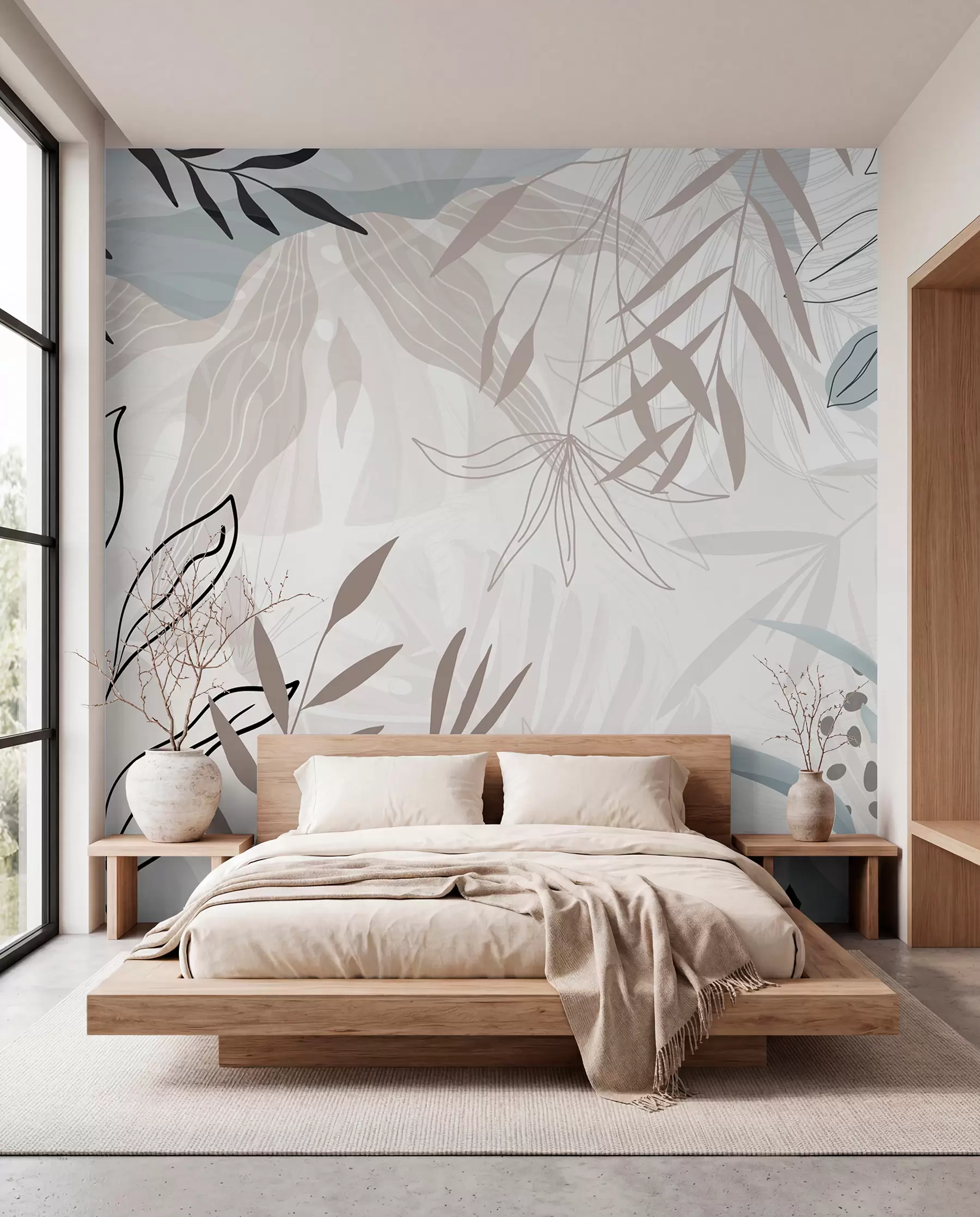 Papier peint Feuilles au trait moderne w09105