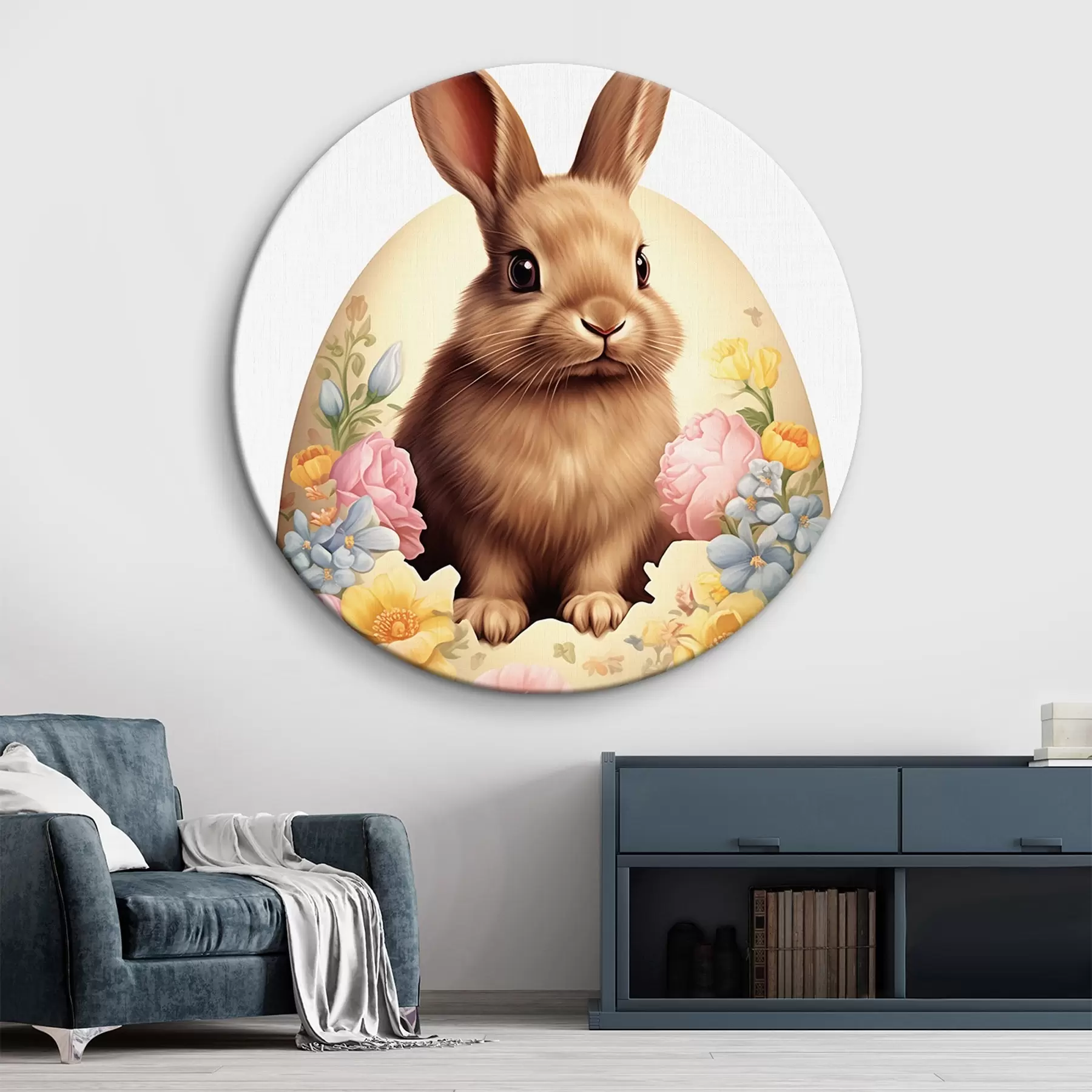 Tableau Lapin dans des fleurs aquarelles r44383