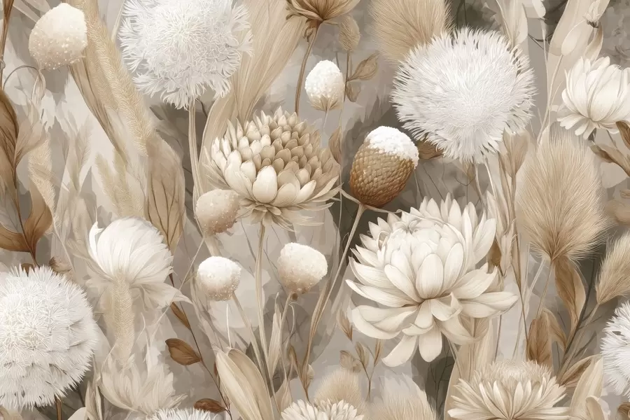 Papier peint Harmonie bohème : Fleurs texturées dans les tons beige et crème w09121