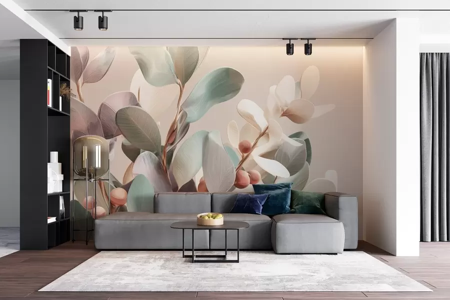 Papier peint Plantes à baies dans des tons clairs et pastels w09128