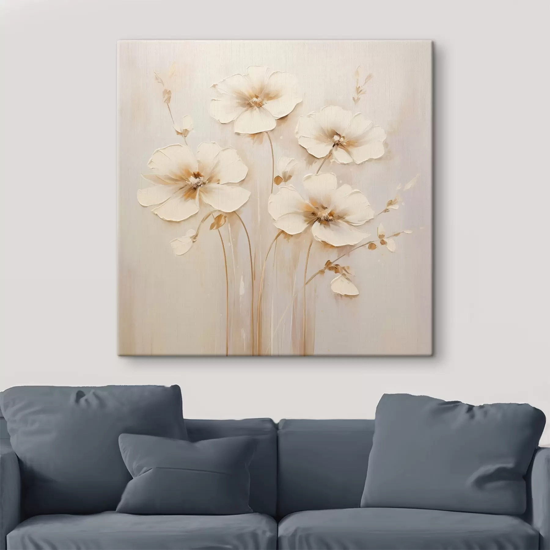 Tableau Fleurs beiges aux pétales volumineux dans les tons pastel s44337