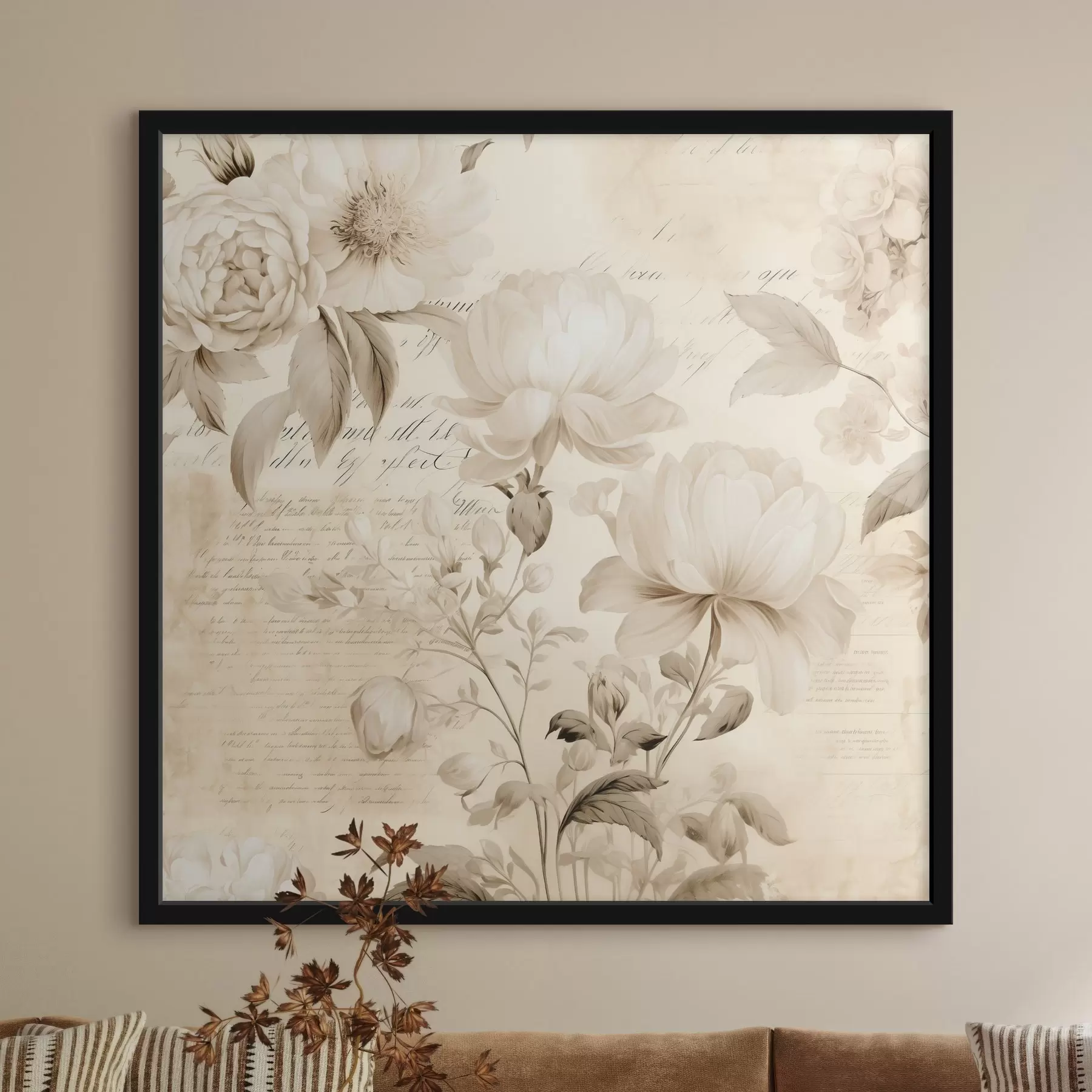 Papier peint Composition vintage de fleurs blanc crème f44332