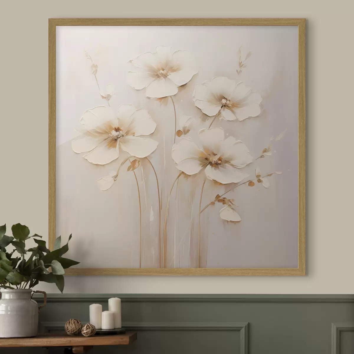 Poster Fleurs beiges aux pétales volumineux dans les tons pastel f44337