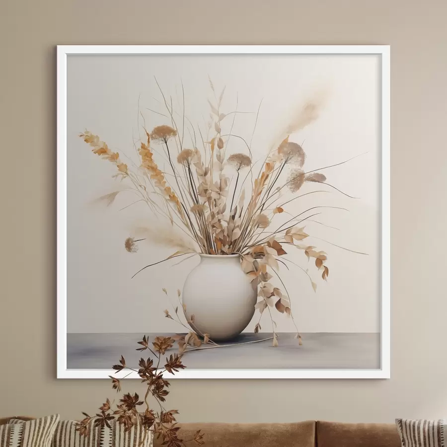 Papier peint Arrangement d'herbes et de fleurs séchées dans un vase blanc f44348
