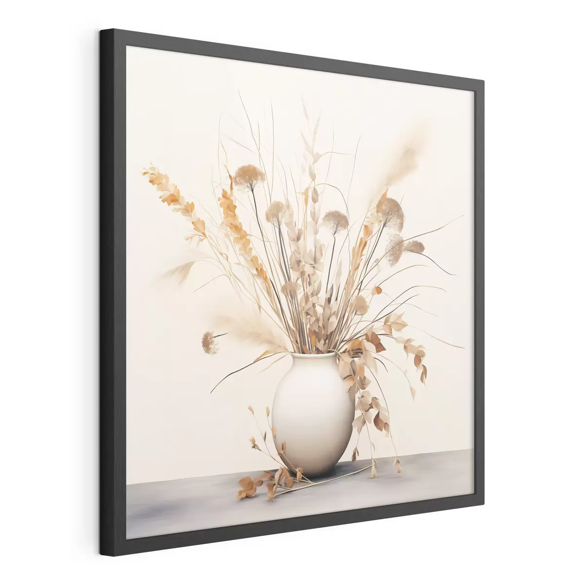 Poster Arrangement d'herbes et de fleurs séchées dans un vase blanc f44348