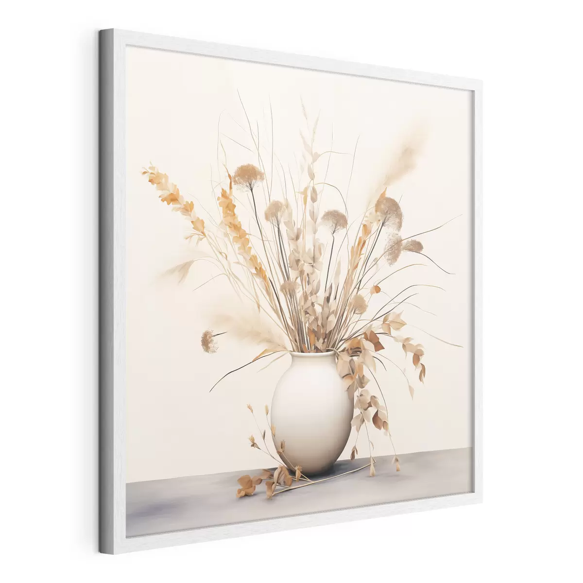 Poster Arrangement d'herbes et de fleurs séchées dans un vase blanc f44348