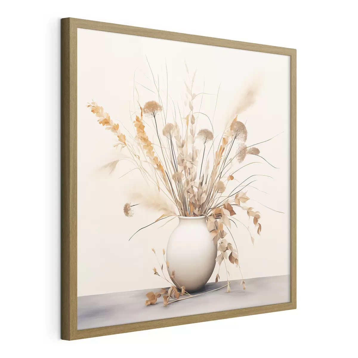 Poster Arrangement d'herbes et de fleurs séchées dans un vase blanc f44348