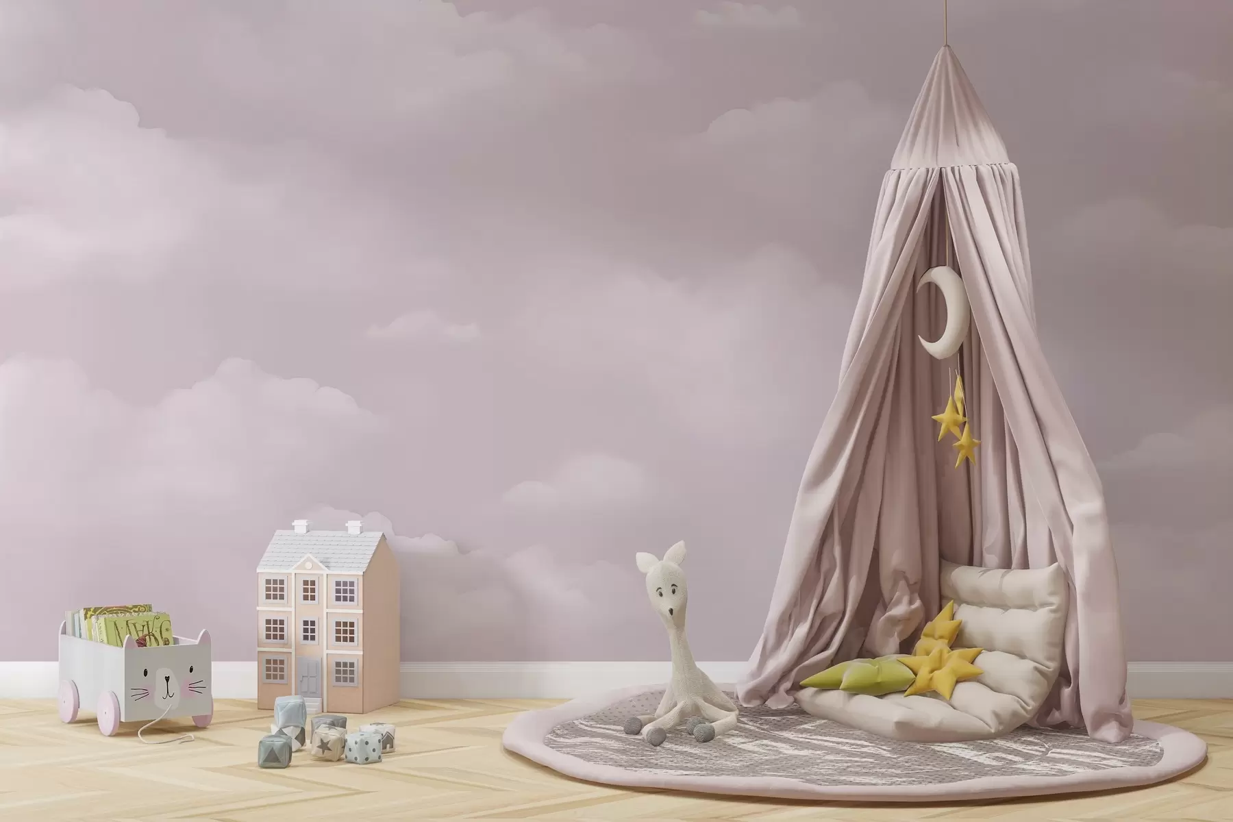 Papier peint Nuages roses dans des tons pastel délicats w03994v2