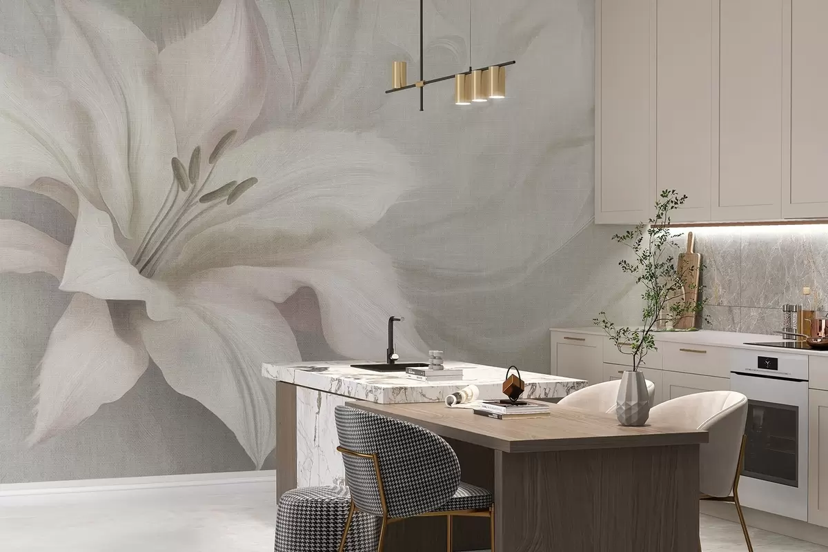Papier peint Lily flower fluid abstraction, floral, grey colors w04006v2