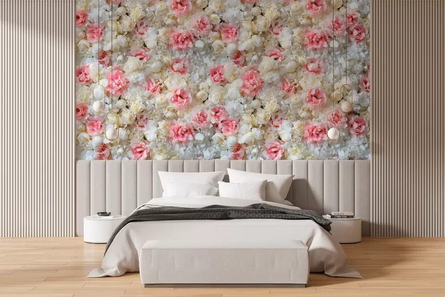 Papier peint un mur de pivoines en fleurs w03963