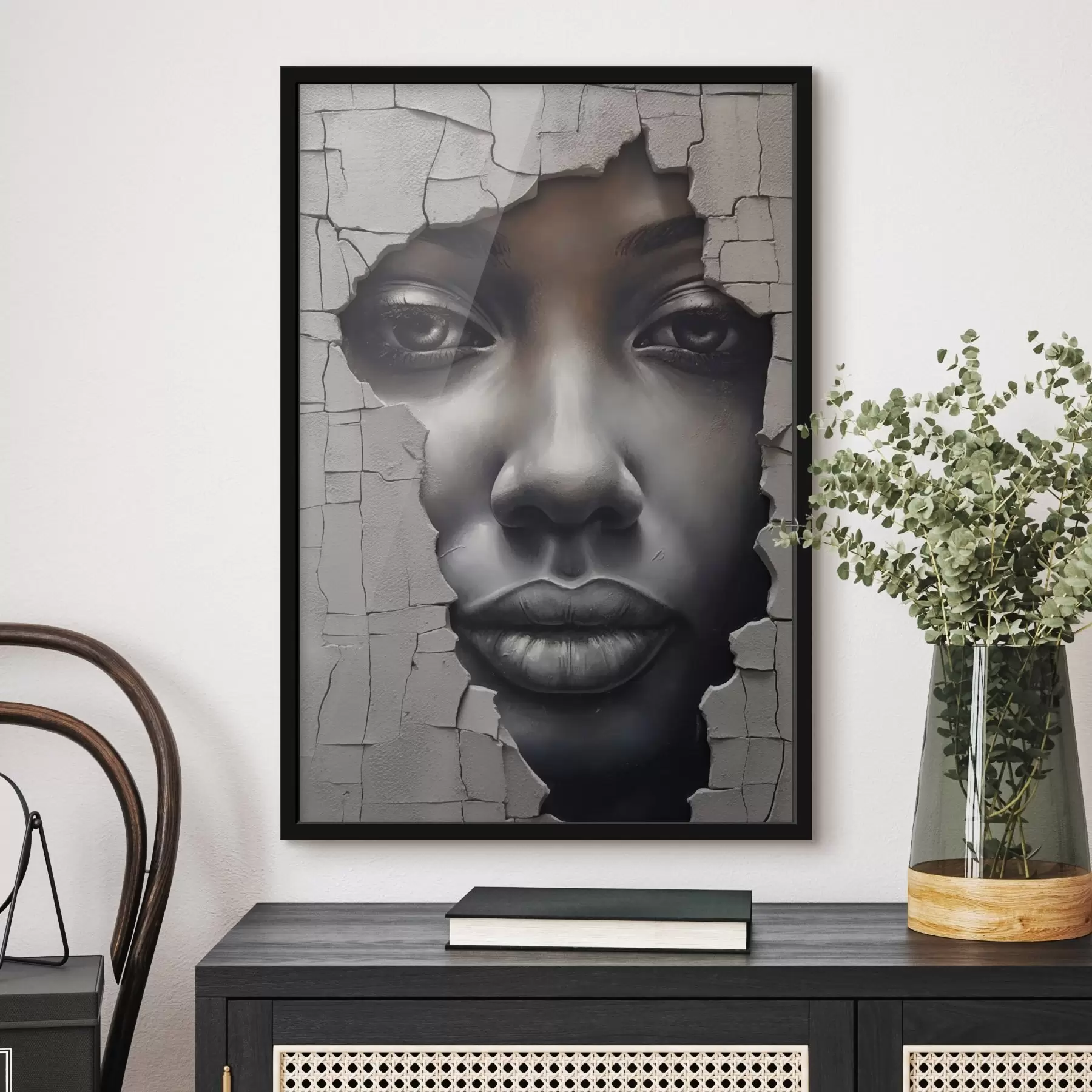 Papier peint Visage dans les fissures du mur f44495