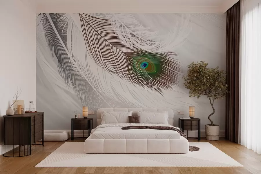 Papier peint une grande plume de paon parmi les plumes w03961