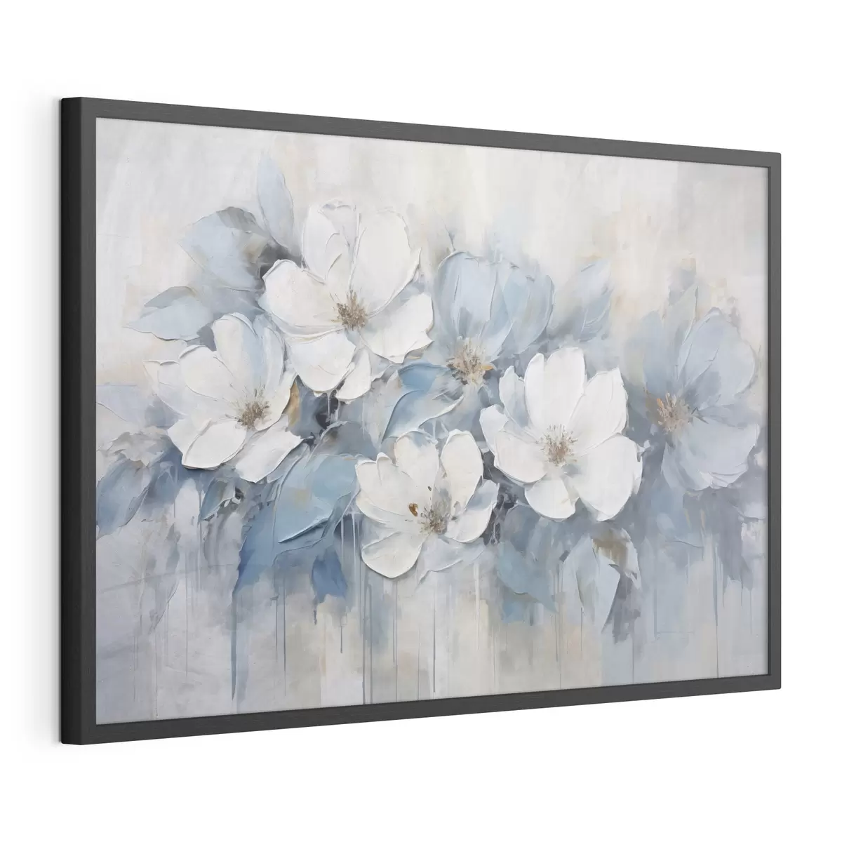 Poster Fleurs blanches sur lavis bleu f44395