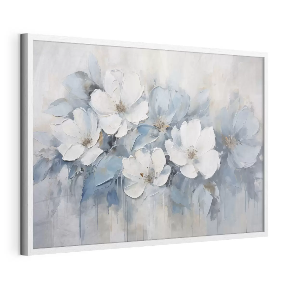 Poster Fleurs blanches sur lavis bleu f44395