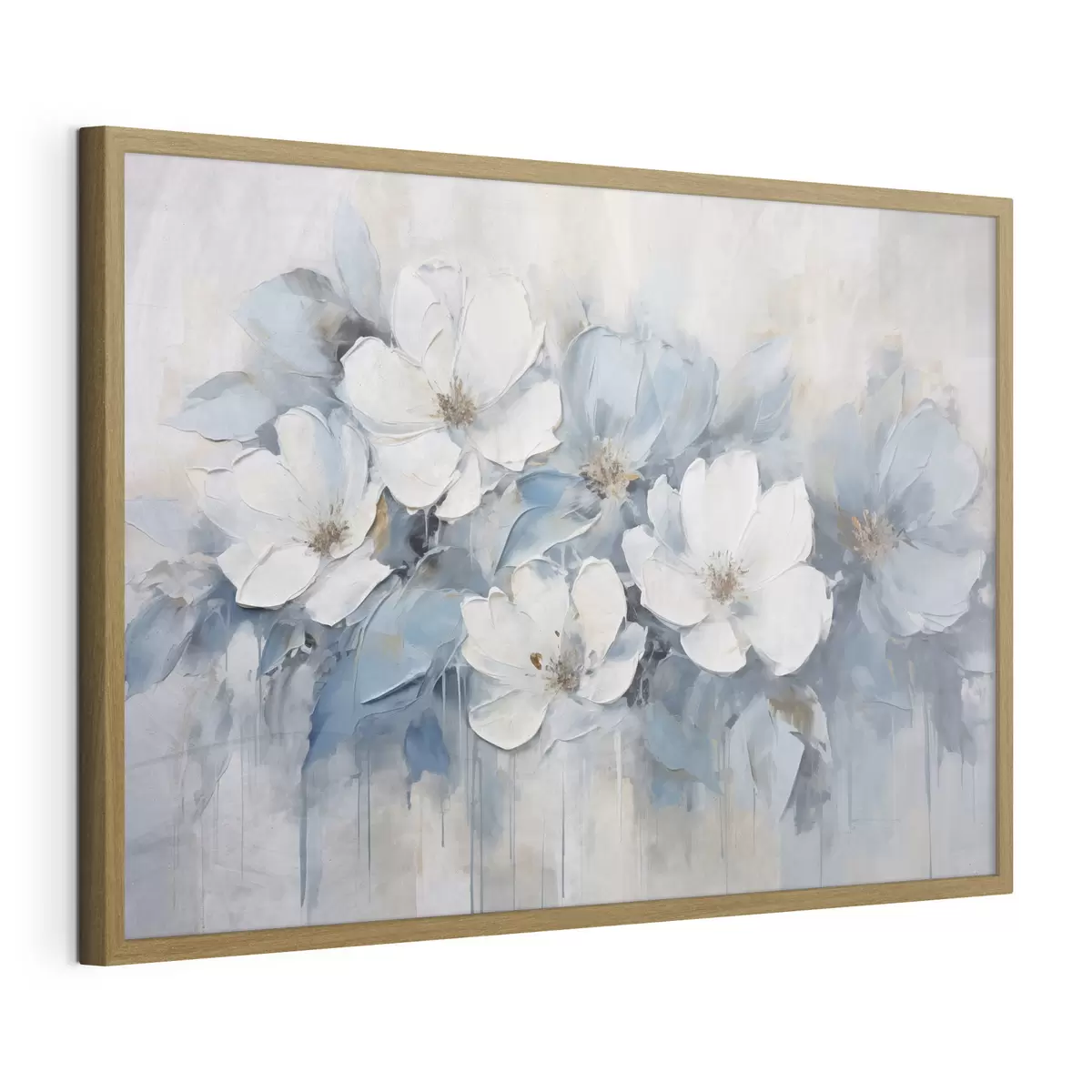 Poster Fleurs blanches sur lavis bleu f44395
