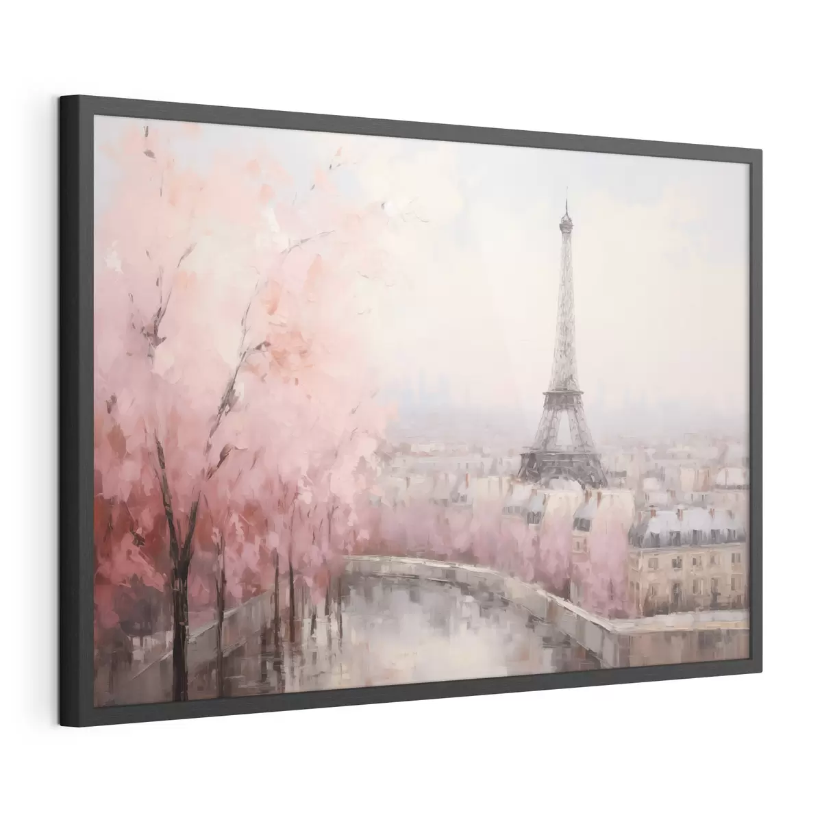 Poster Tour Eiffel à Paris avec des cerisiers en fleurs au printemps, couleurs douces et pastel f44398