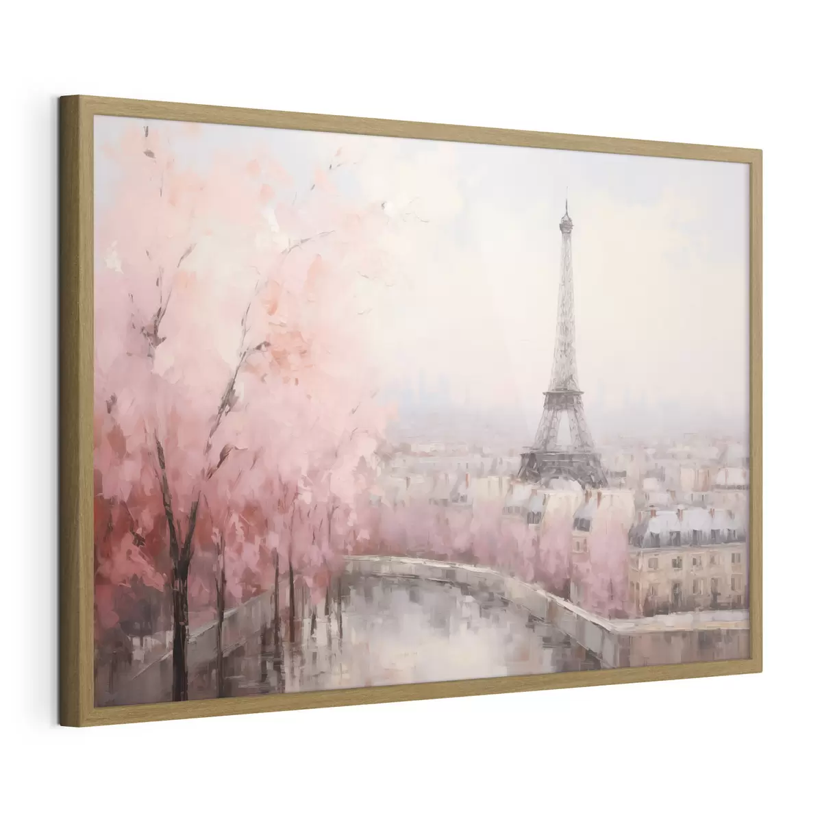 Poster Tour Eiffel à Paris avec des cerisiers en fleurs au printemps, couleurs douces et pastel f44398