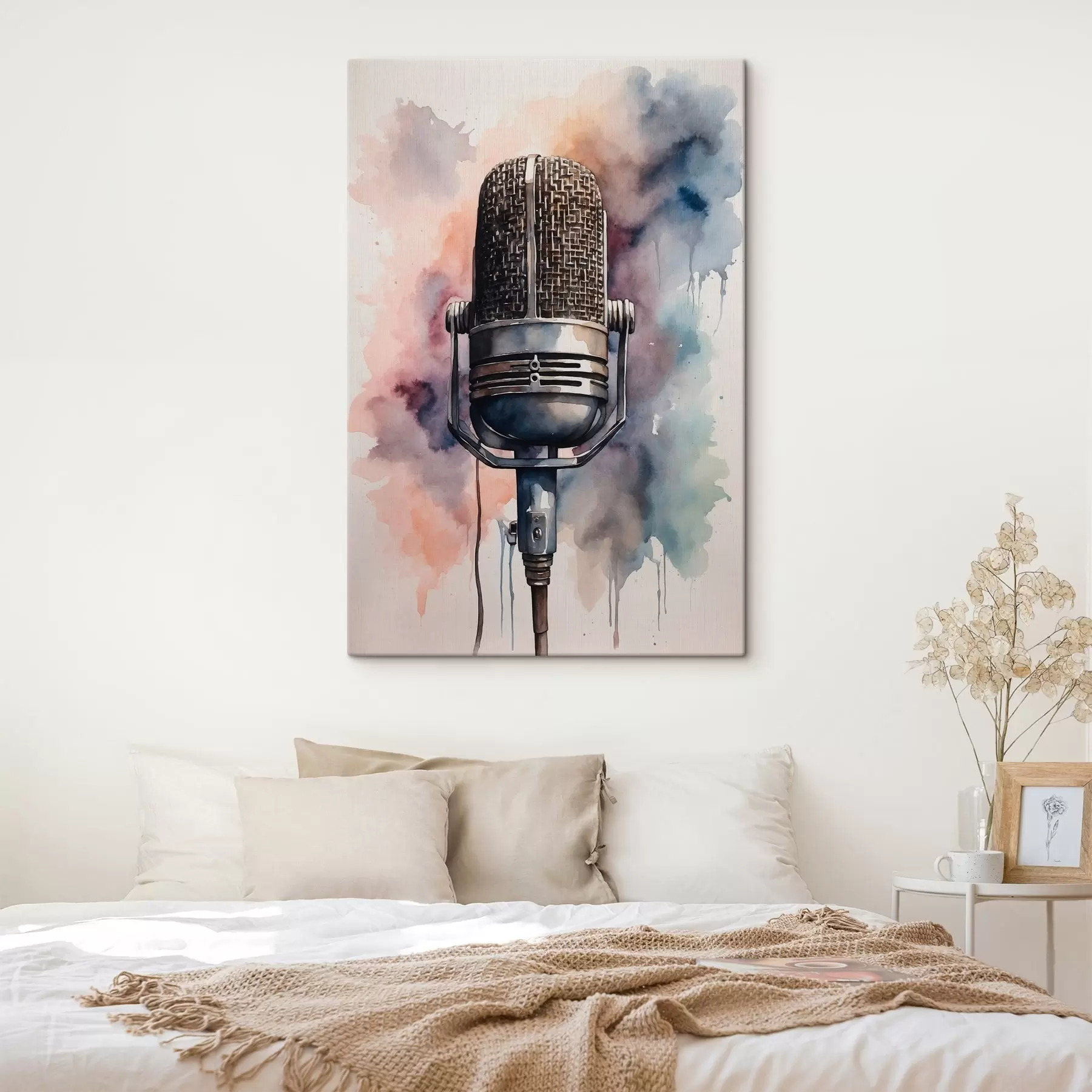Tableau Microphone sur fond aquarelle s44463