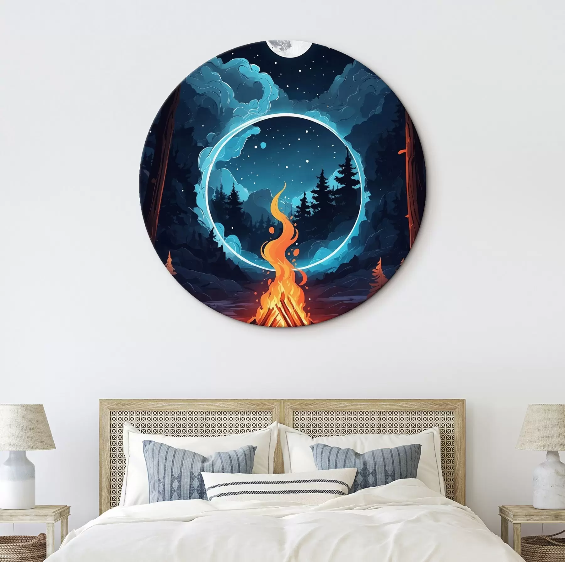 Tableau Feu de joie dans une forêt nocturne r44436