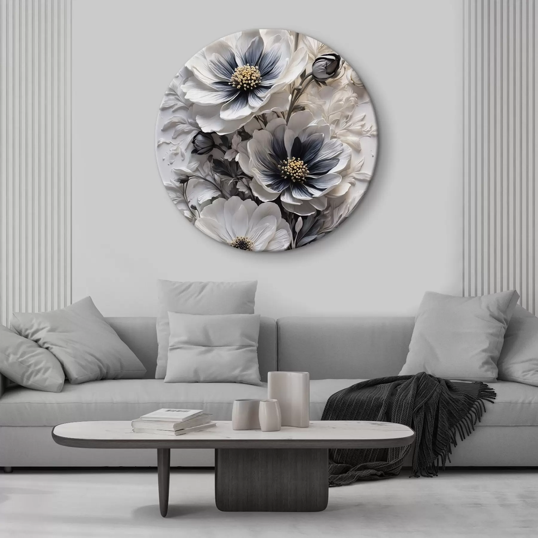 Papier peint Fleurs noires et blanches sur fond blanc r44446
