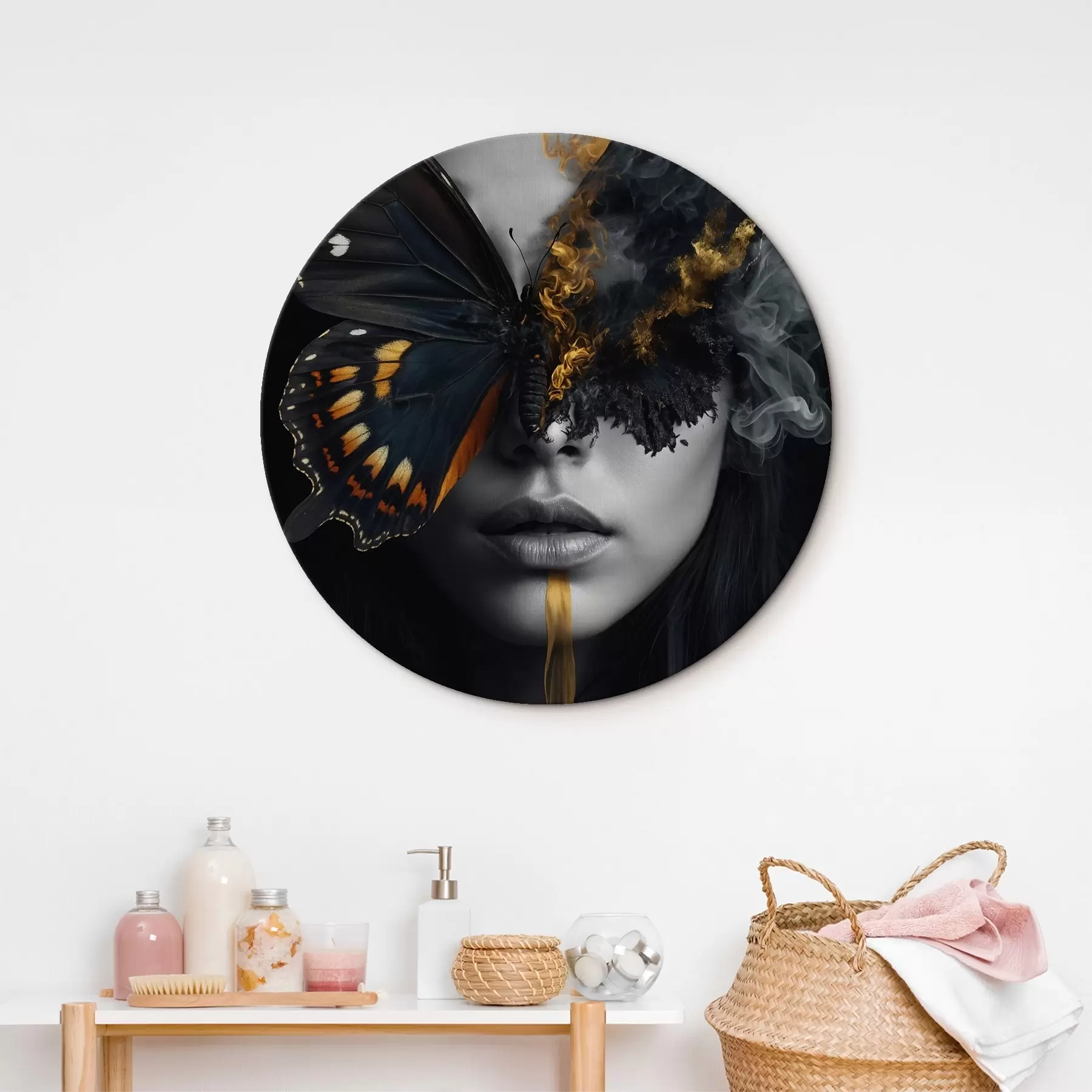 Tableau Papillon brûlant sur le visage d'une fille r44468