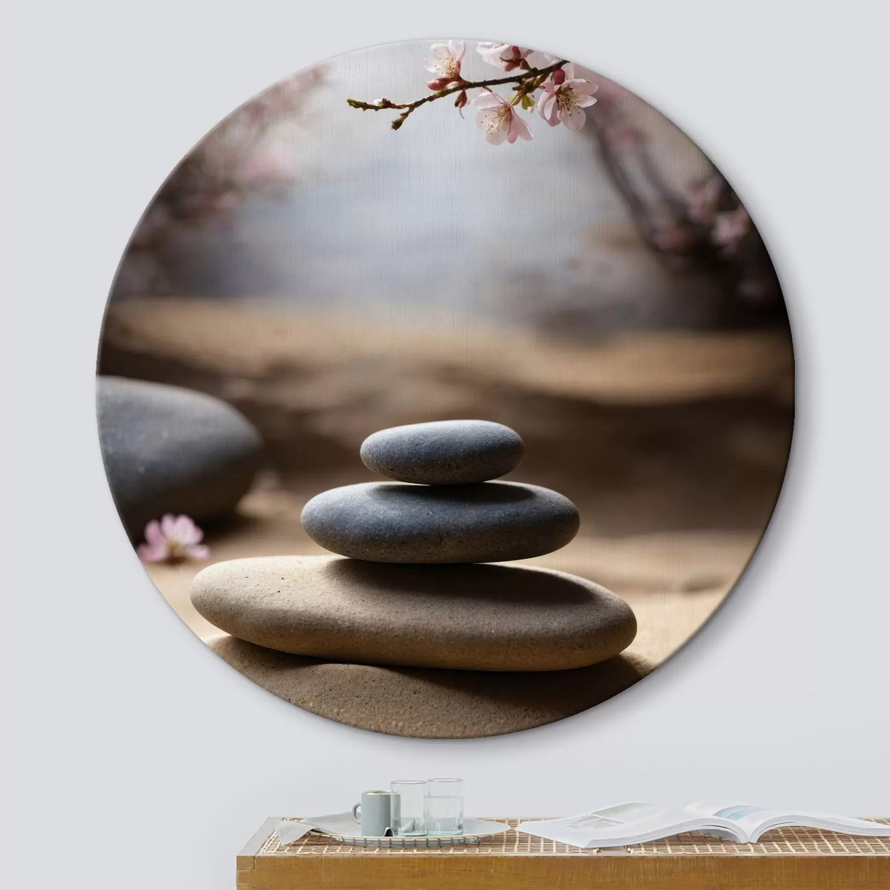 Tableau Pierres sur le sable sur fond flou r44475