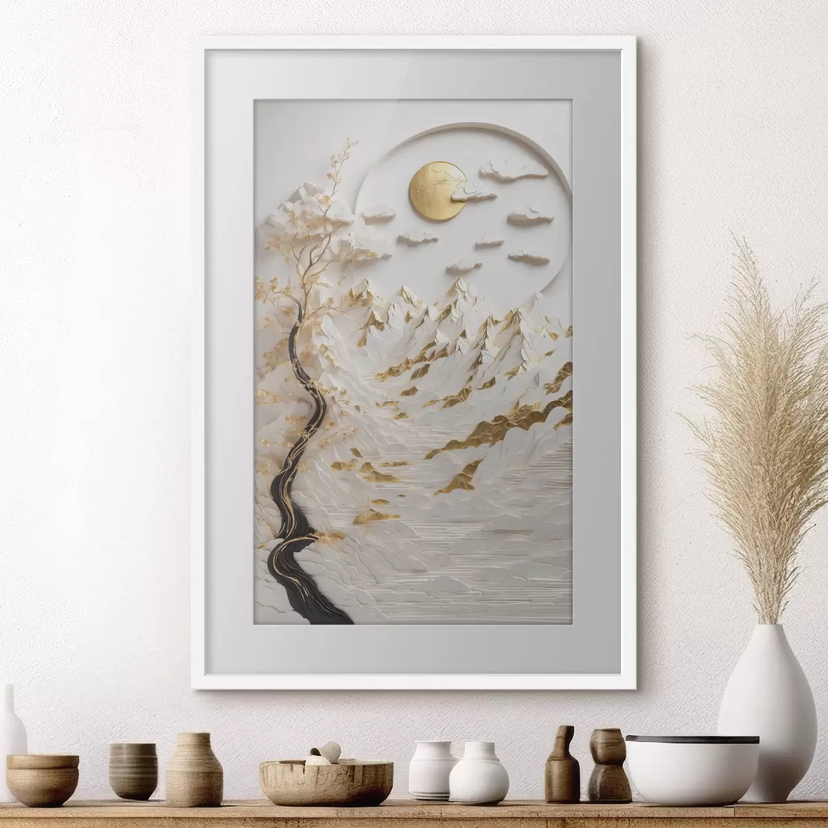 Poster Montagnes abstraites et soleil f44428