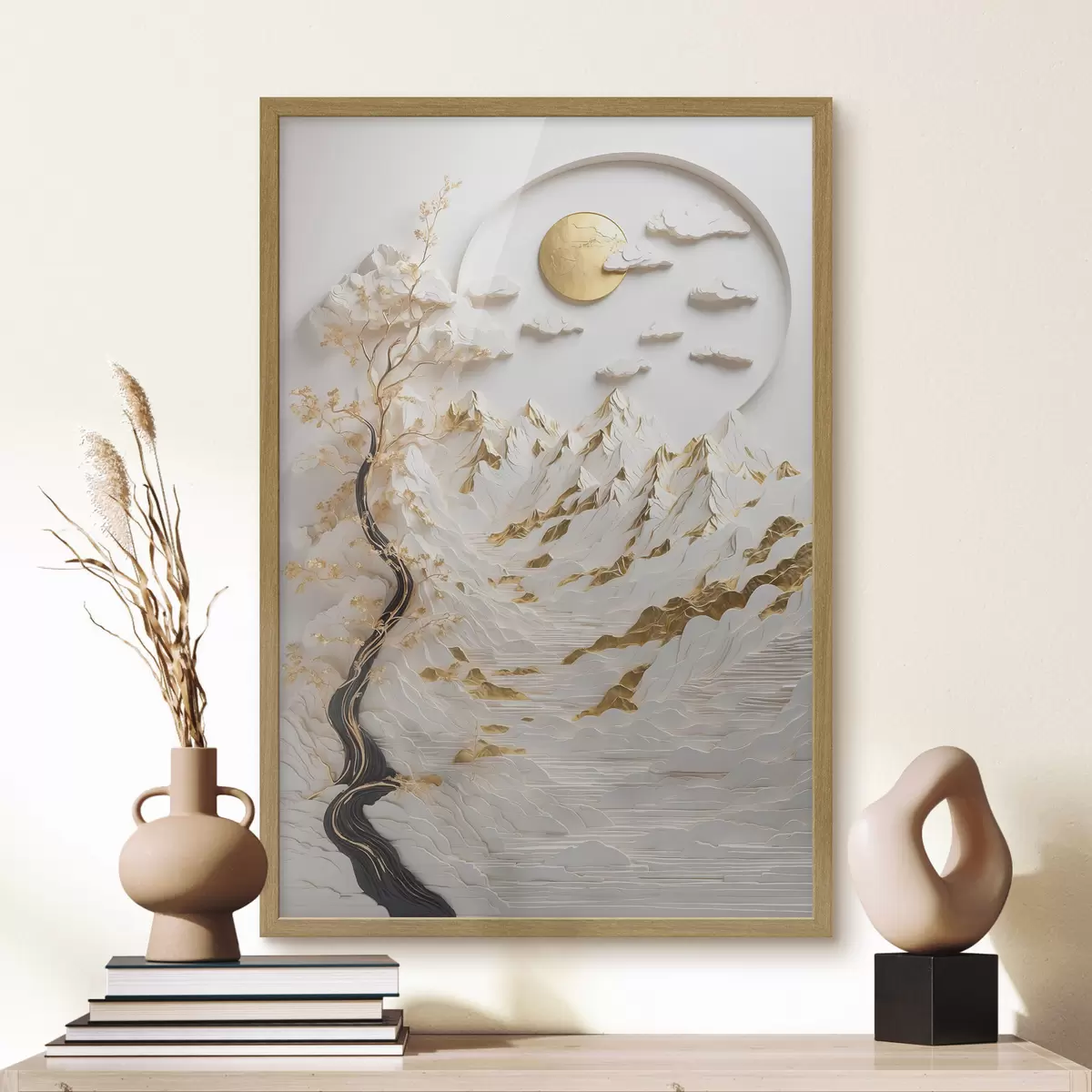 Poster Montagnes abstraites et soleil f44428