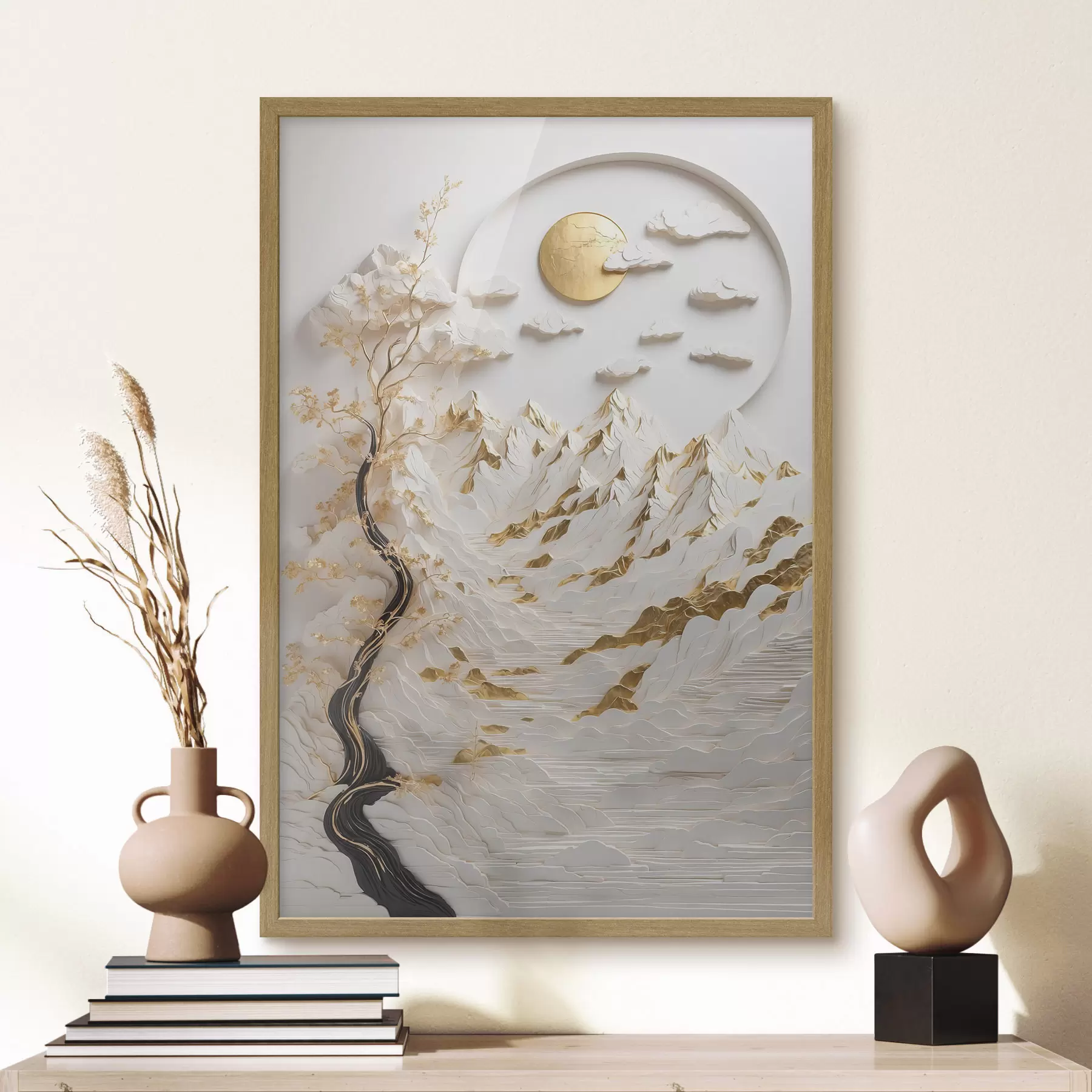 Papier peint Montagnes abstraites et soleil f44428