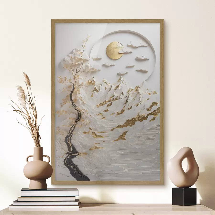 Papier peint Montagnes abstraites et soleil f44428
