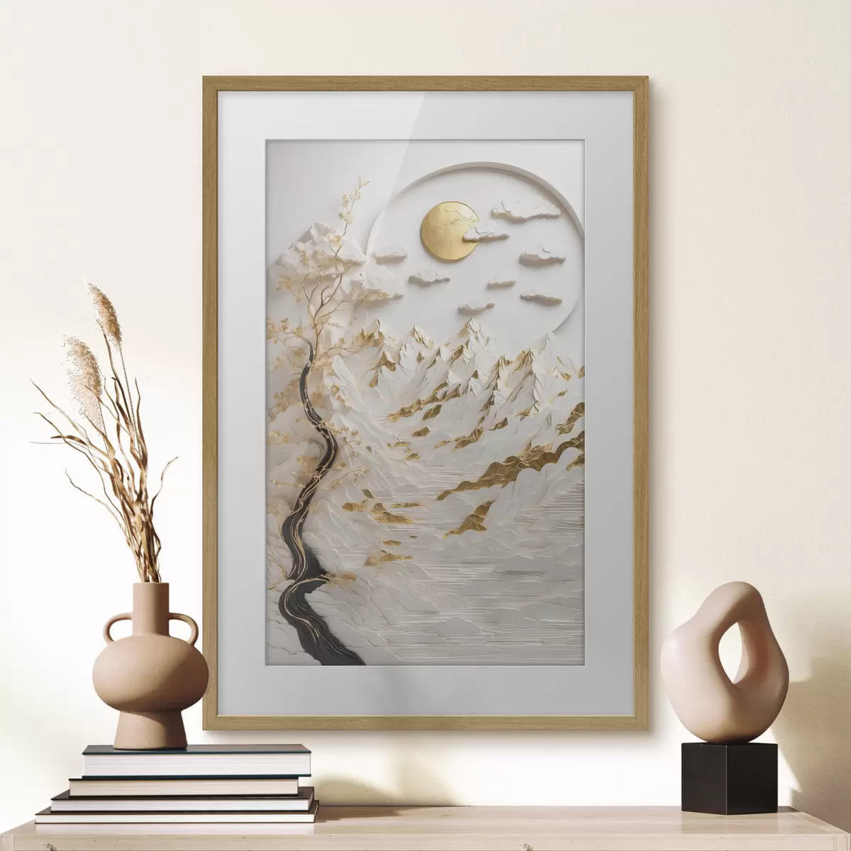 Poster Montagnes abstraites et soleil f44428