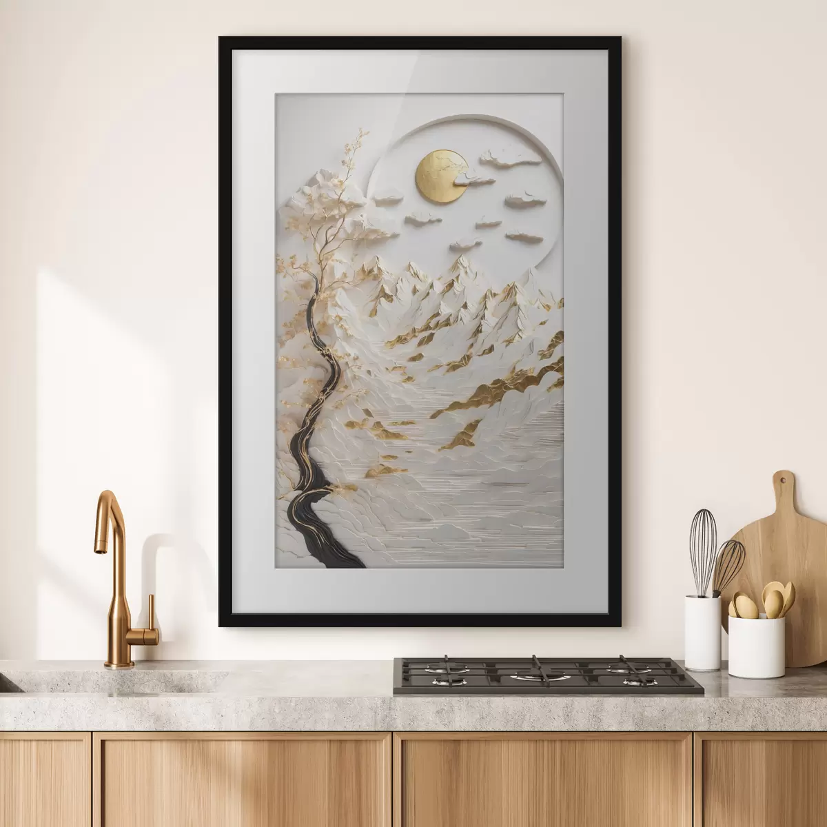 Poster Montagnes abstraites et soleil f44428