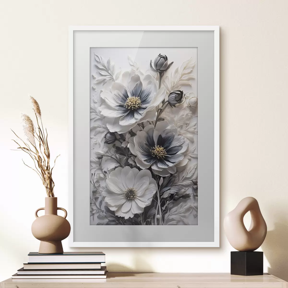 Poster Fleurs noires et blanches sur fond blanc f44446