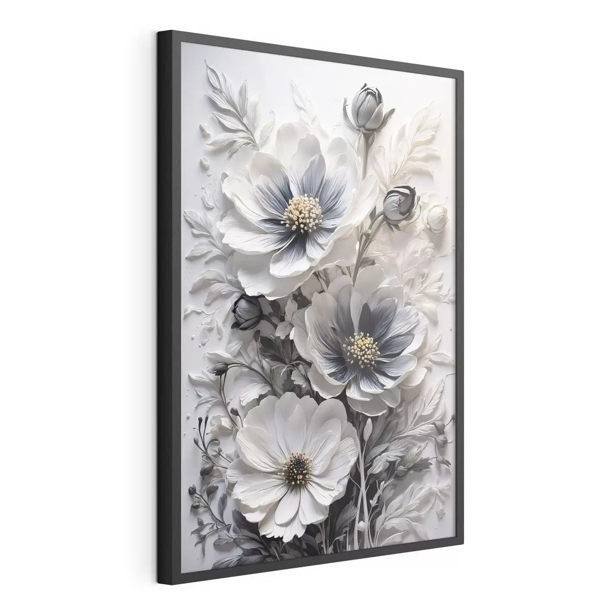 Poster Fleurs noires et blanches sur fond blanc f44446