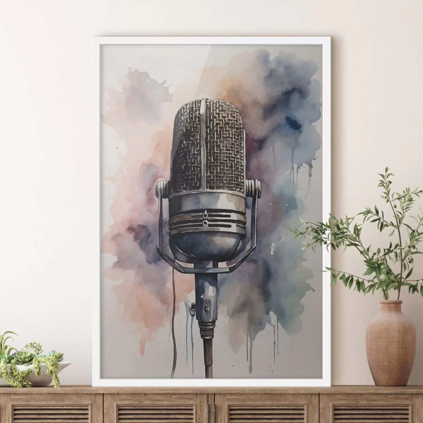 Papier peint Microphone sur fond aquarelle f44463