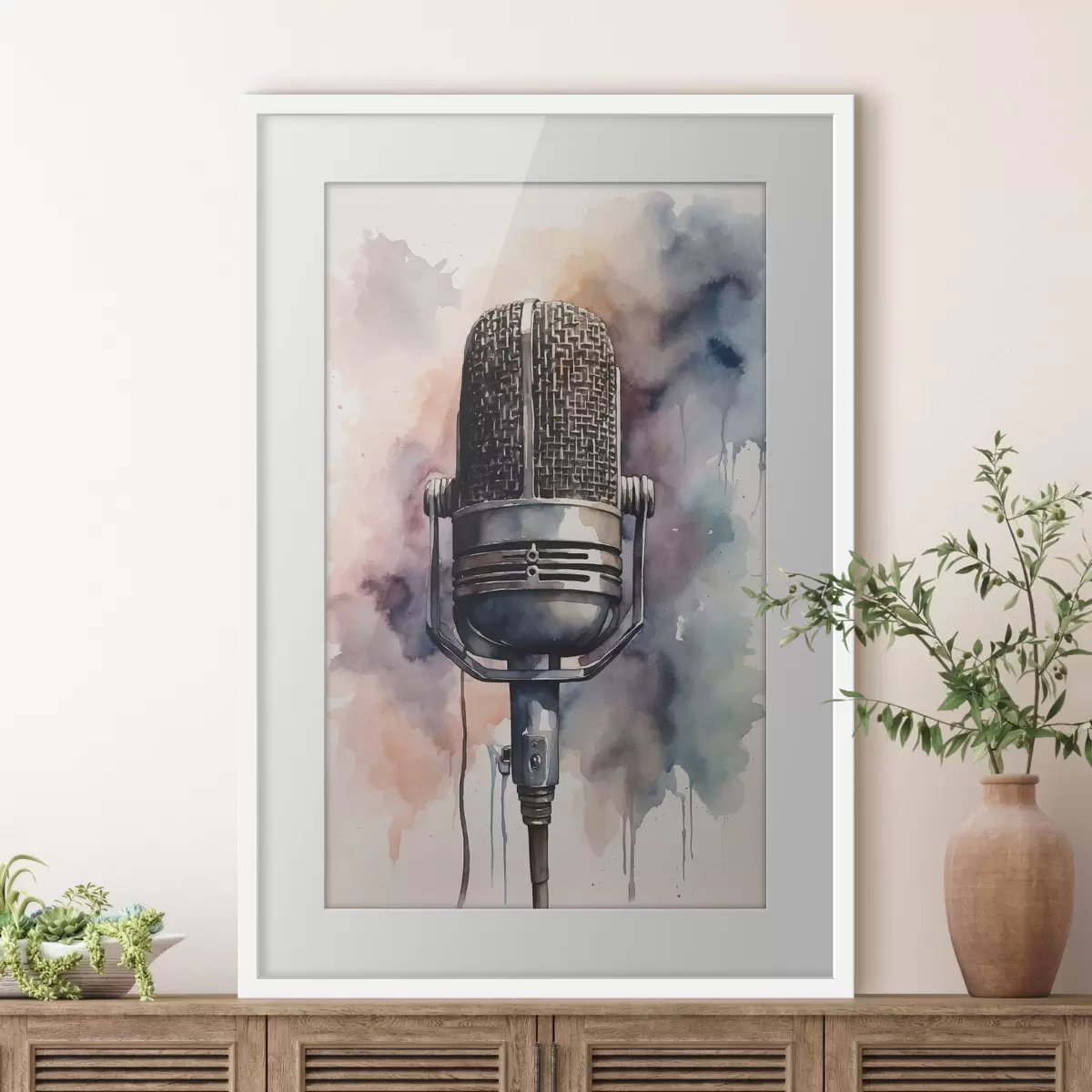 Poster Microphone sur fond aquarelle f44463