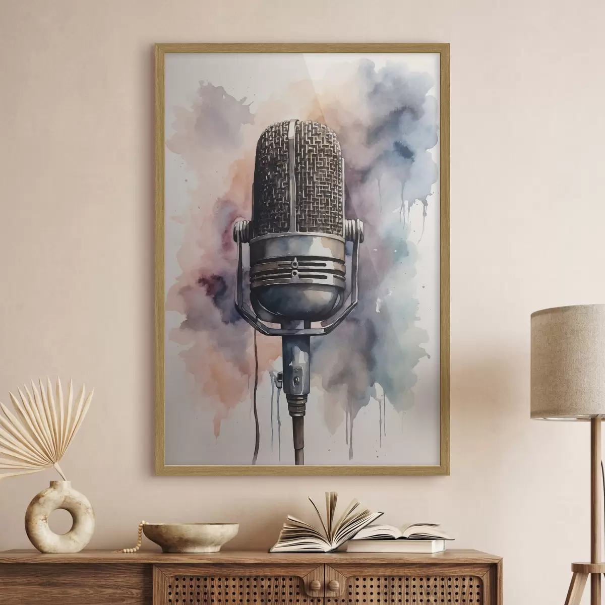 Poster Microphone sur fond aquarelle f44463