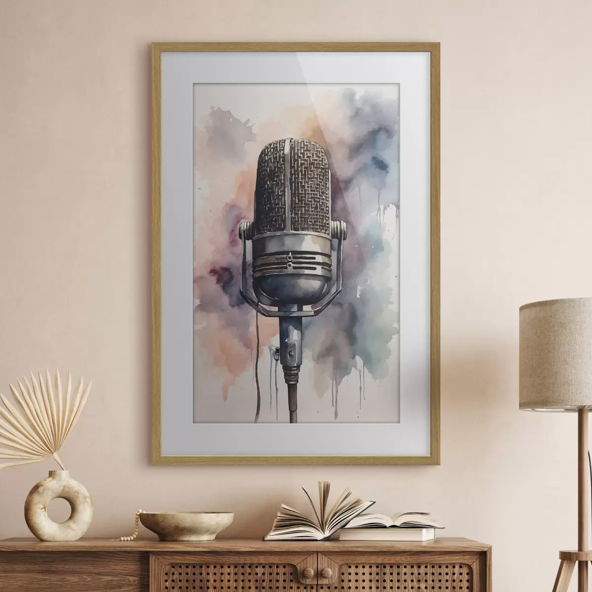 Poster Microphone sur fond aquarelle f44463