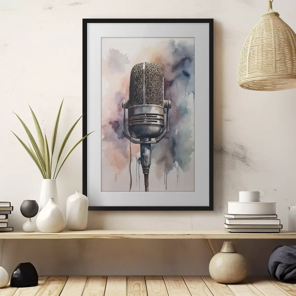 Poster Microphone sur fond aquarelle f44463