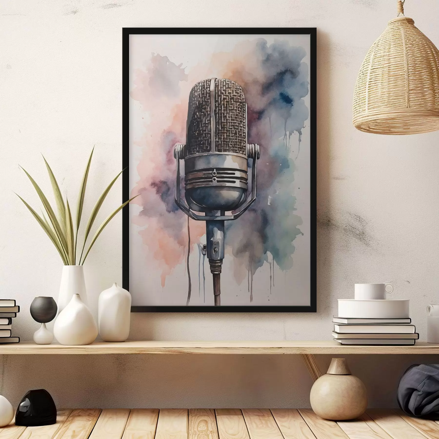 Tableau Microphone sur fond aquarelle f44463