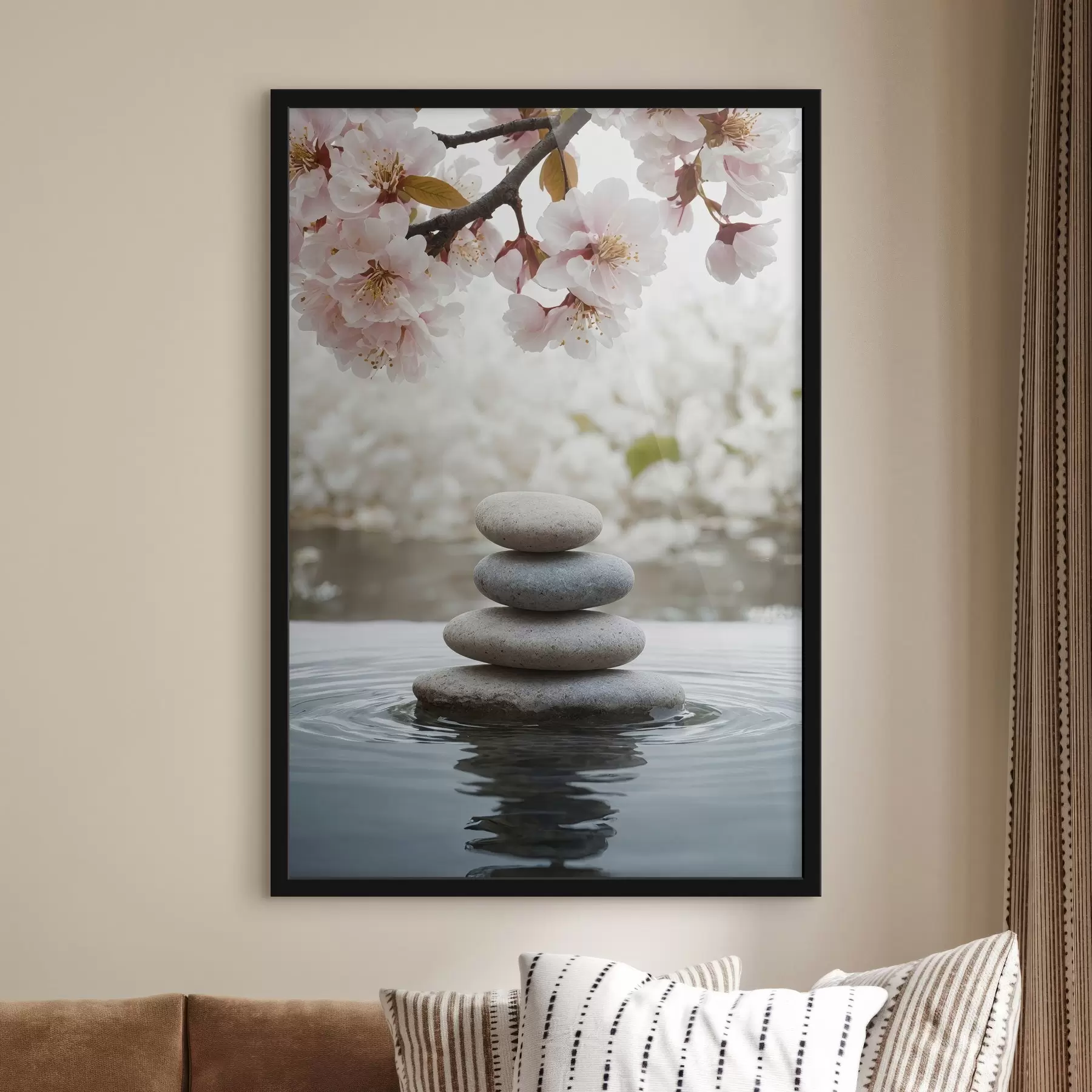 Tableau Pierres dans l'eau sur fond flou f44476