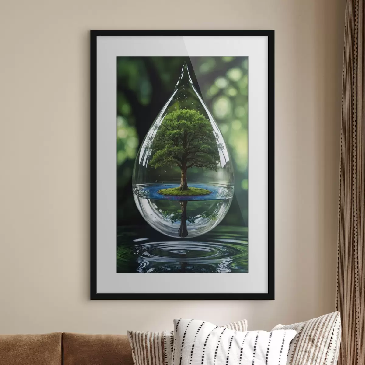 Poster Goutte d'eau avec réflexion sur l'arbre f44480