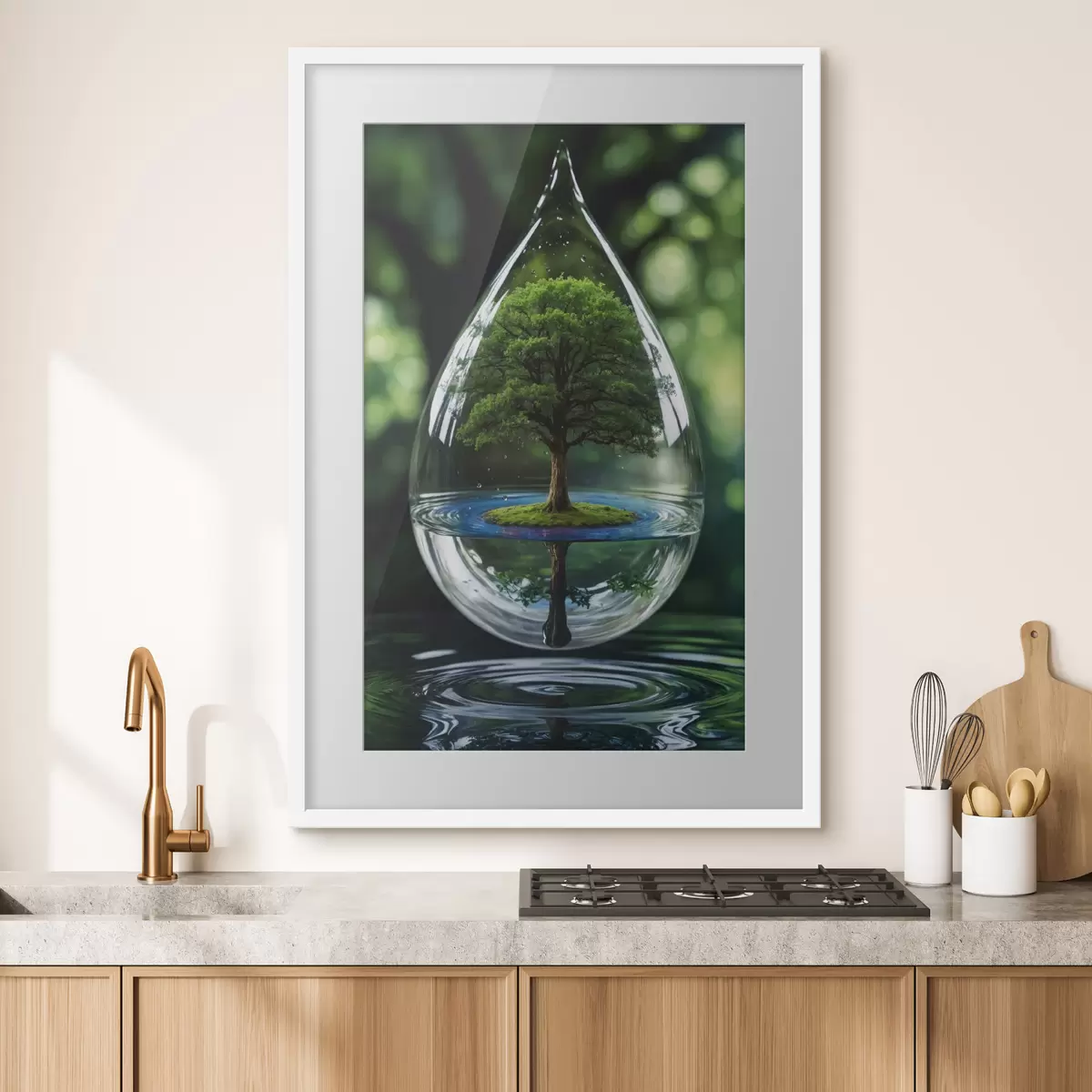 Poster Goutte d'eau avec réflexion sur l'arbre f44480