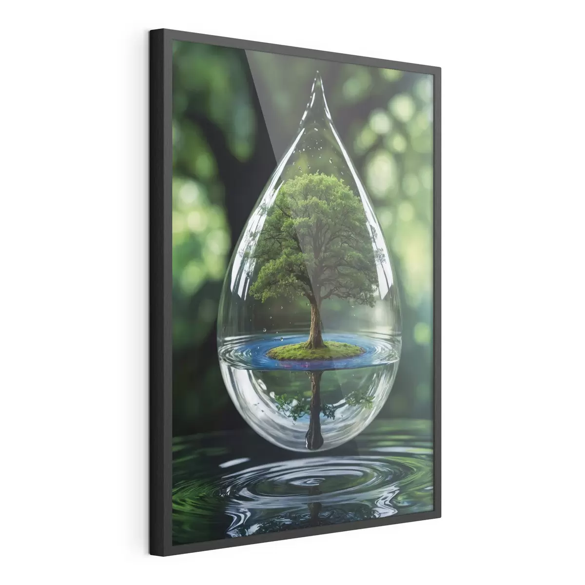 Poster Goutte d'eau avec réflexion sur l'arbre f44480