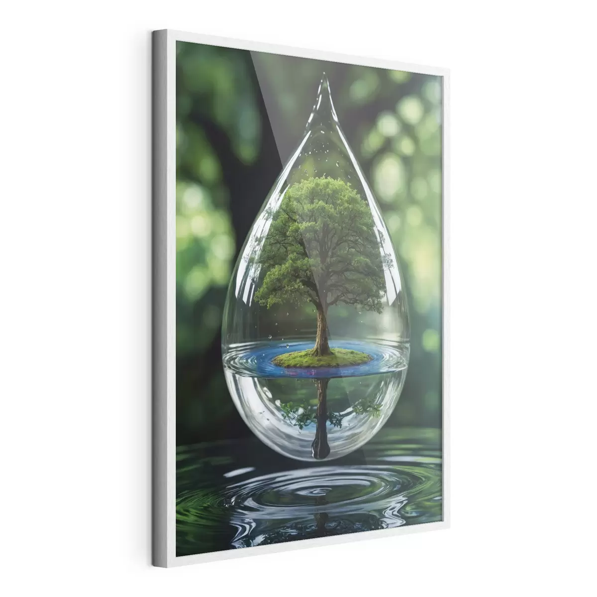 Poster Goutte d'eau avec réflexion sur l'arbre f44480