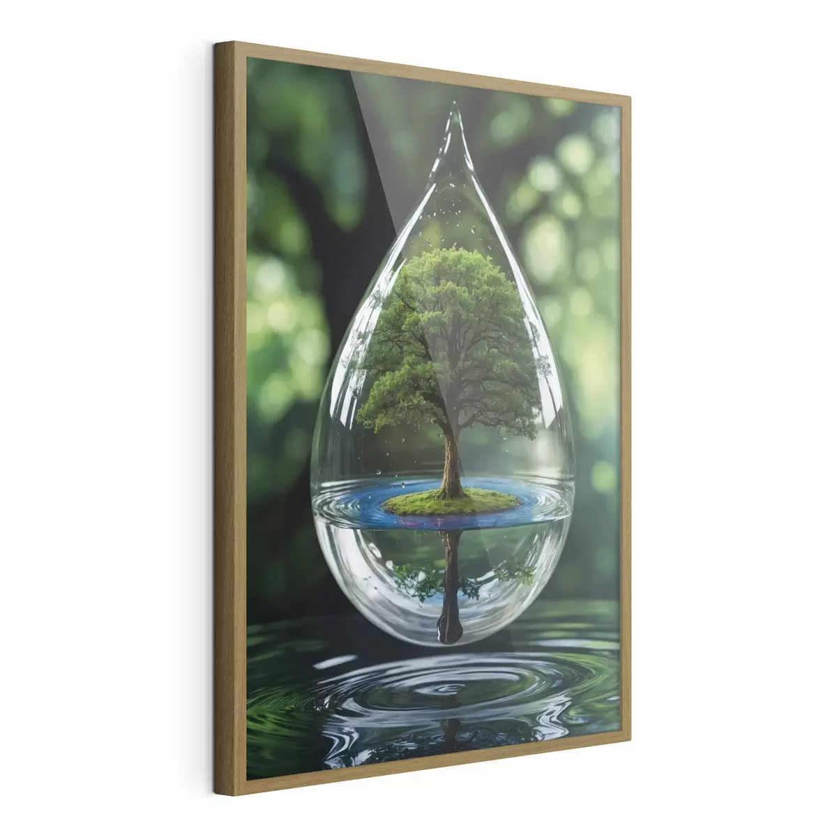 Poster Goutte d'eau avec réflexion sur l'arbre f44480