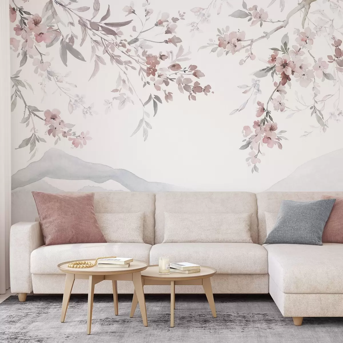 Papier peint Branches fleuries, imitation d'aquarelle w03935