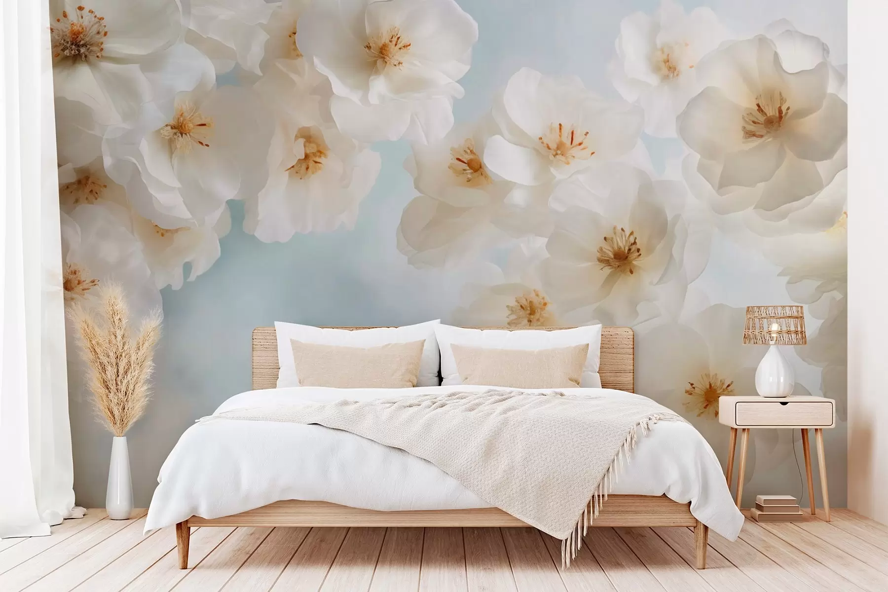 Papier peint Grandes fleurs délicates sur fond bleu clair w03931v1