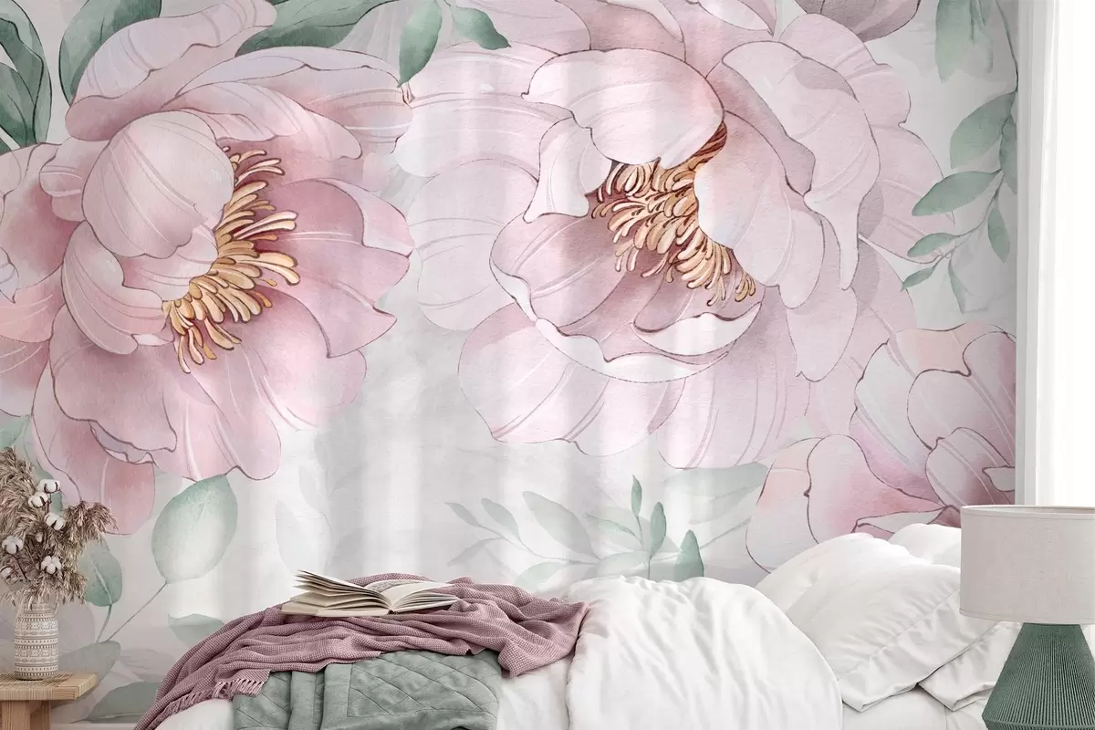 Papier peint Pivoines roses imitation aquarelle w03932v2