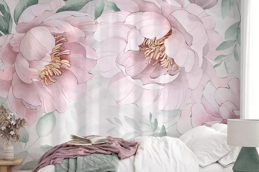 Papier peint Pivoines roses imitation aquarelle w03932v2